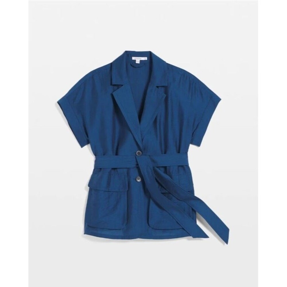 Chico's Cargo Shirt Jacket Blue Belted Lyocell Blend Size 2 Large NWT